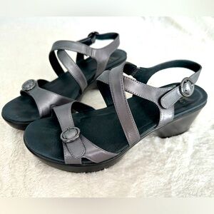 Dansko Shiny Silver Strappy Heels